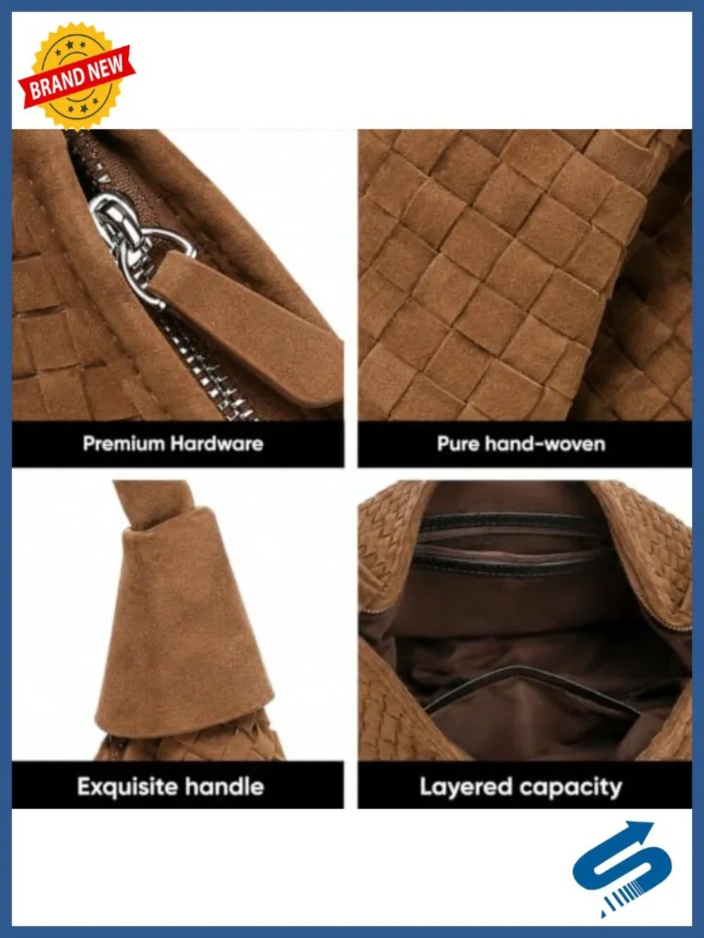 Oversized Woven Suede Tote Bag, Large Slouchy Hobo Shoulder Purse Work Travel